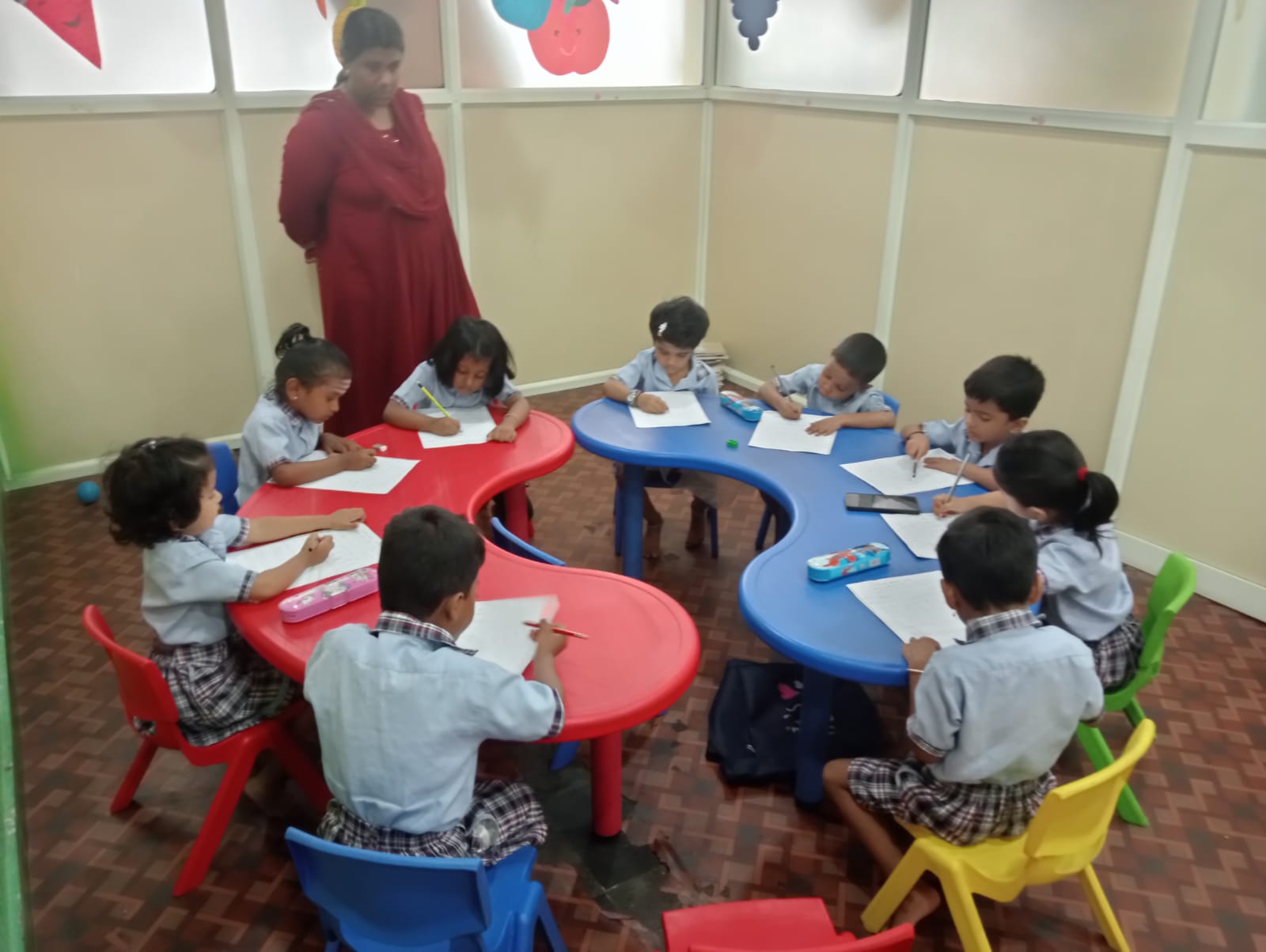 Child focused on educational activities